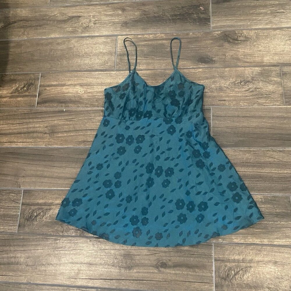 cinema etoile Green Semi Sheer Floral Lingerie Nightie Tank Top (047) Medium